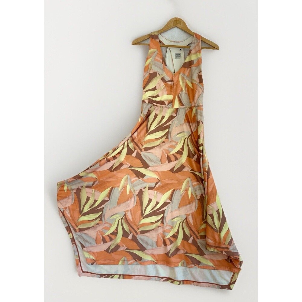 PrAna Saxon Dress Womens Large Solstice Tropics Maxi Built In Bra Tropical
